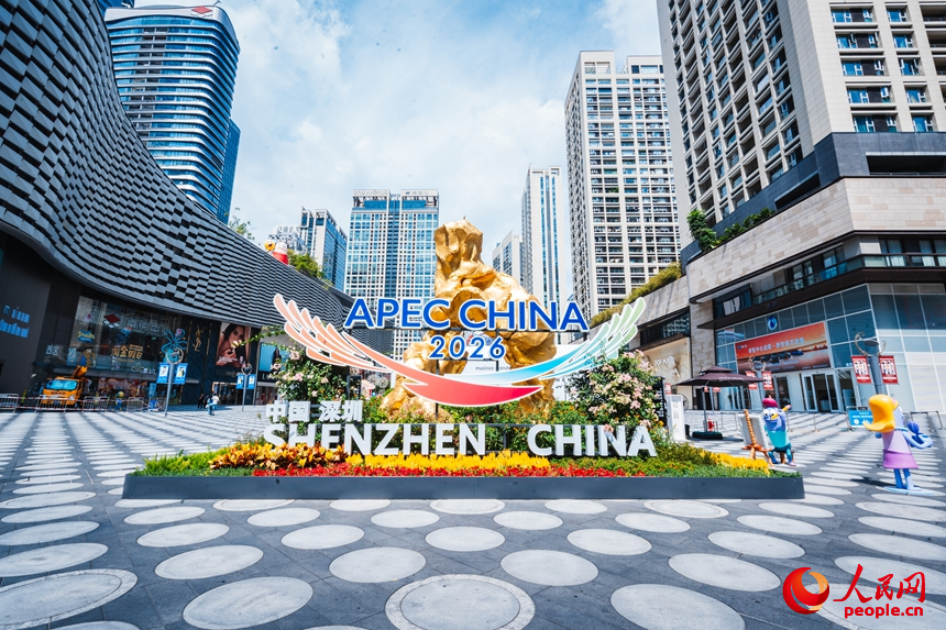深圳商圈设置APEC主题景观。人民网记者 王星摄